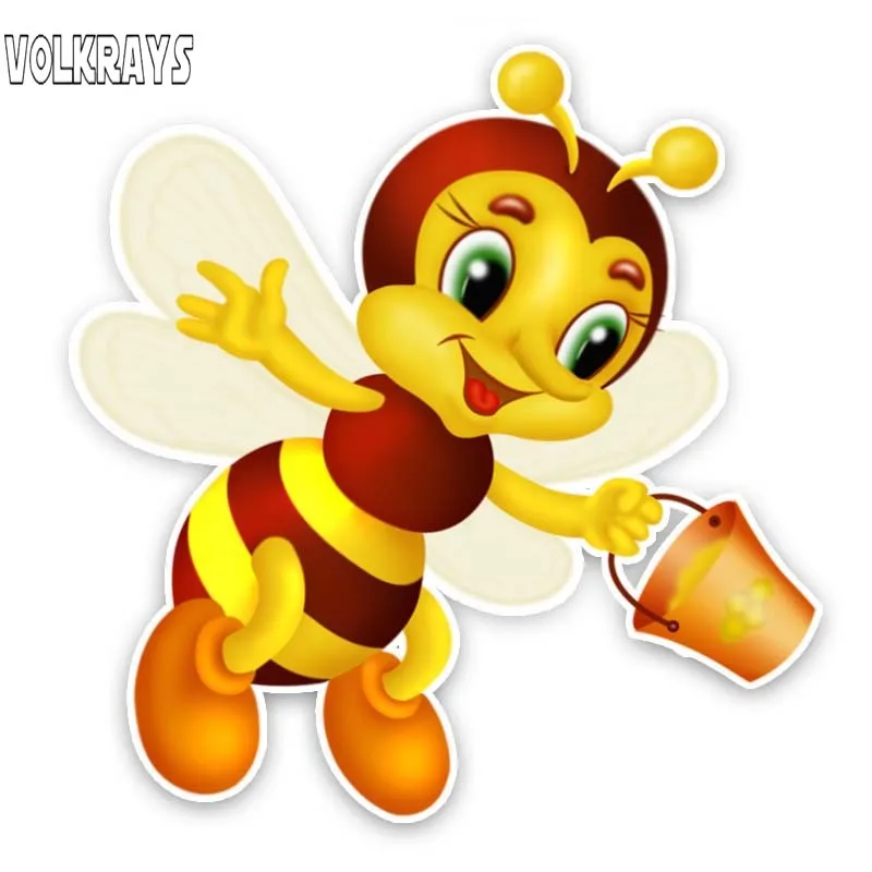 

Volkrays Creative Car Sticker An Industrious Bee Accessories Reflective Waterproof Cover Scratches Cartoon PVC Decal,14cm*14cm