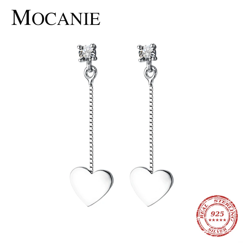 

Mocanie Minimalist Love Hearts Dangle Earring for Women Fashion 925 Sterling Silver Dazzling Clear CZ Drop Earring Fine Jewelry
