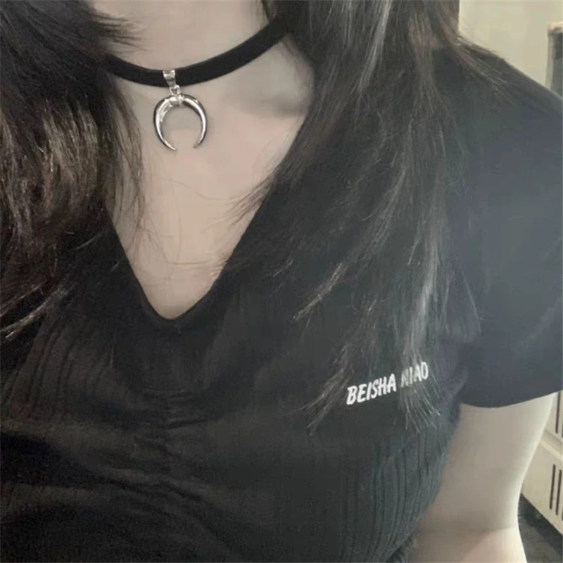 Женский Бархатный чокер ожерелье ручной работы с подвеской в виде Луны готика