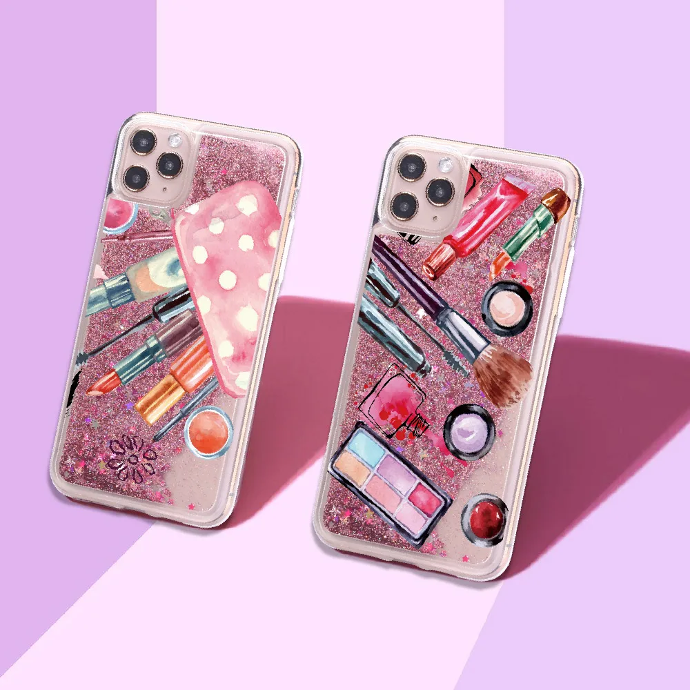 

Cosmetics Blush Lipstick Sparkle Liquid Real Glitter Phone Case Fundas Cover for iPhone 11 X XS XR Max Pro 7 8 7Plus 8Plus 6