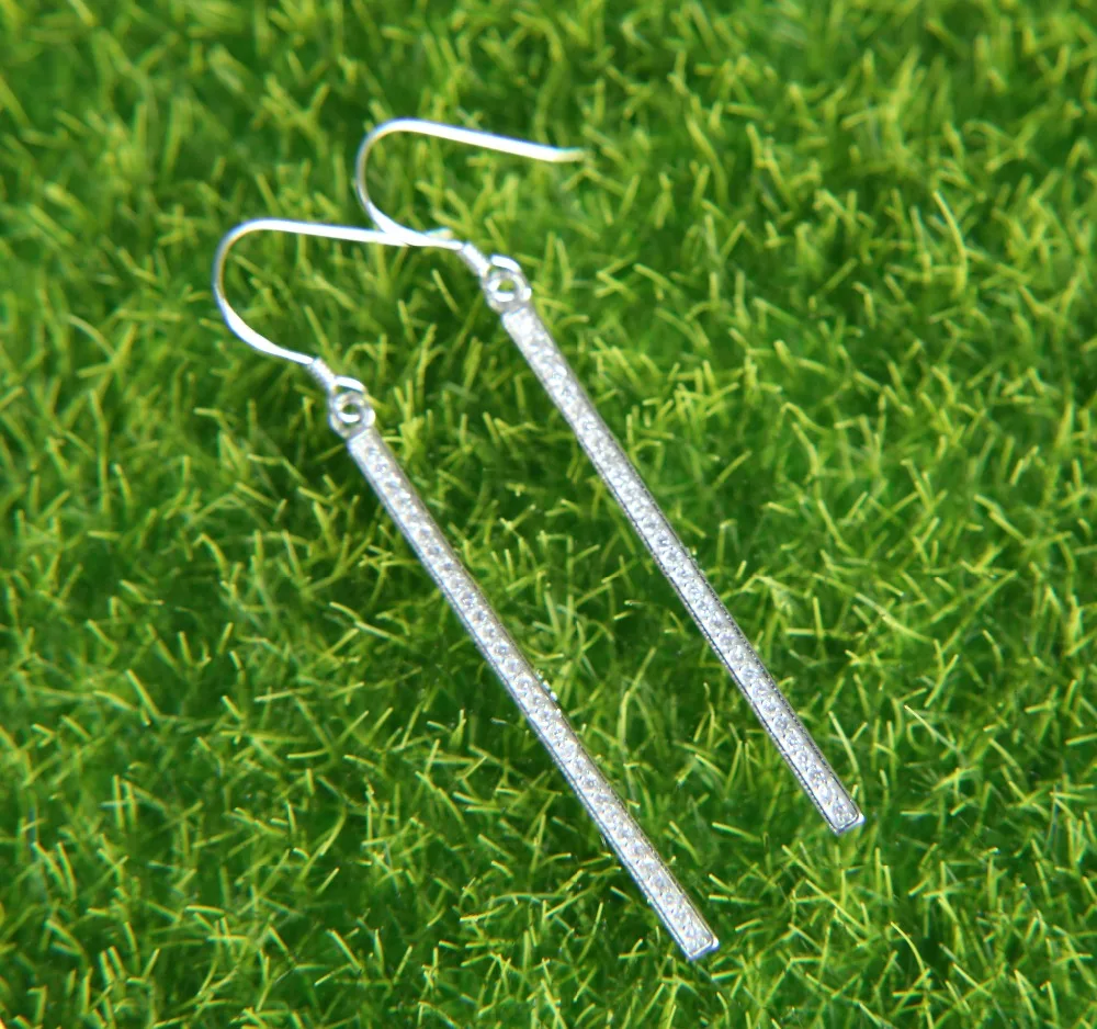 Женские длинные серьги гвоздики из серебра 925 пробы с фианитом|bar earrings|earrings for