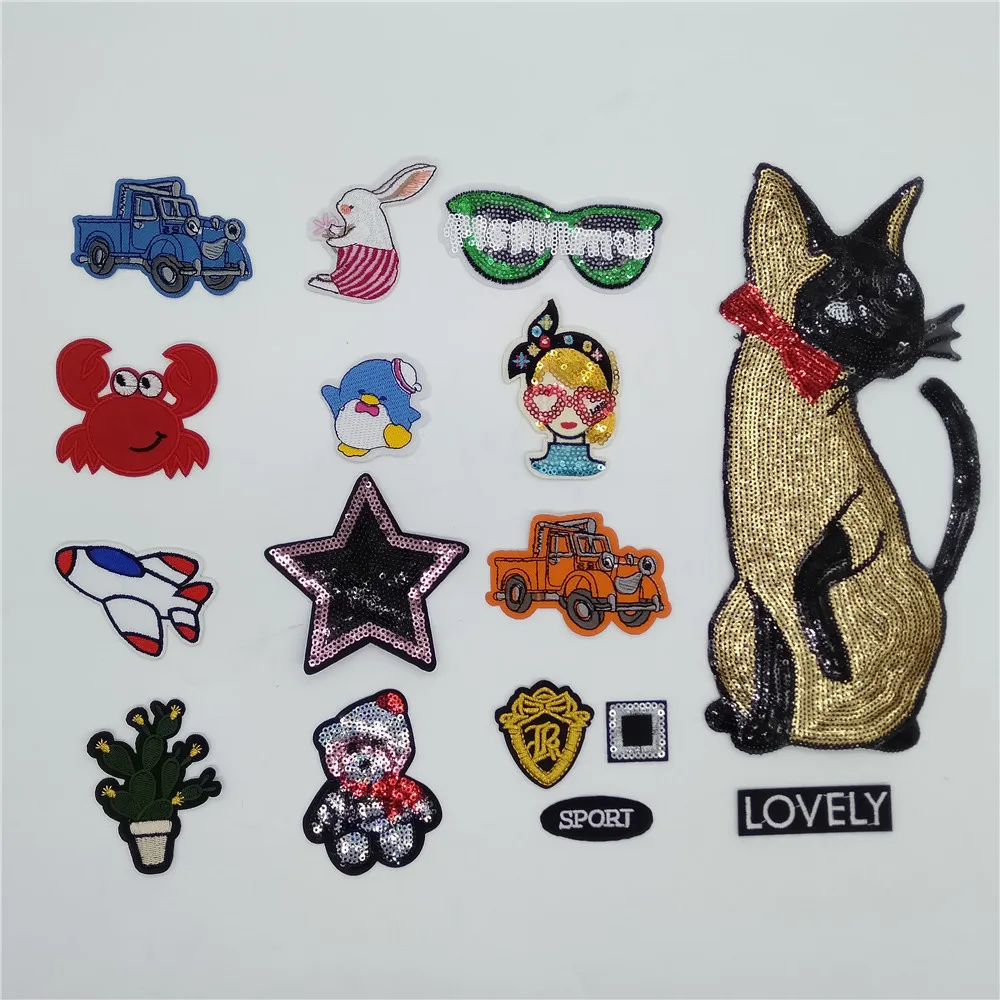 

Высококачественные нашивки в виде мультяшного кота, железные нашивки с блестками, аппликации для девочек «сделай сам», значки на футболку, ...