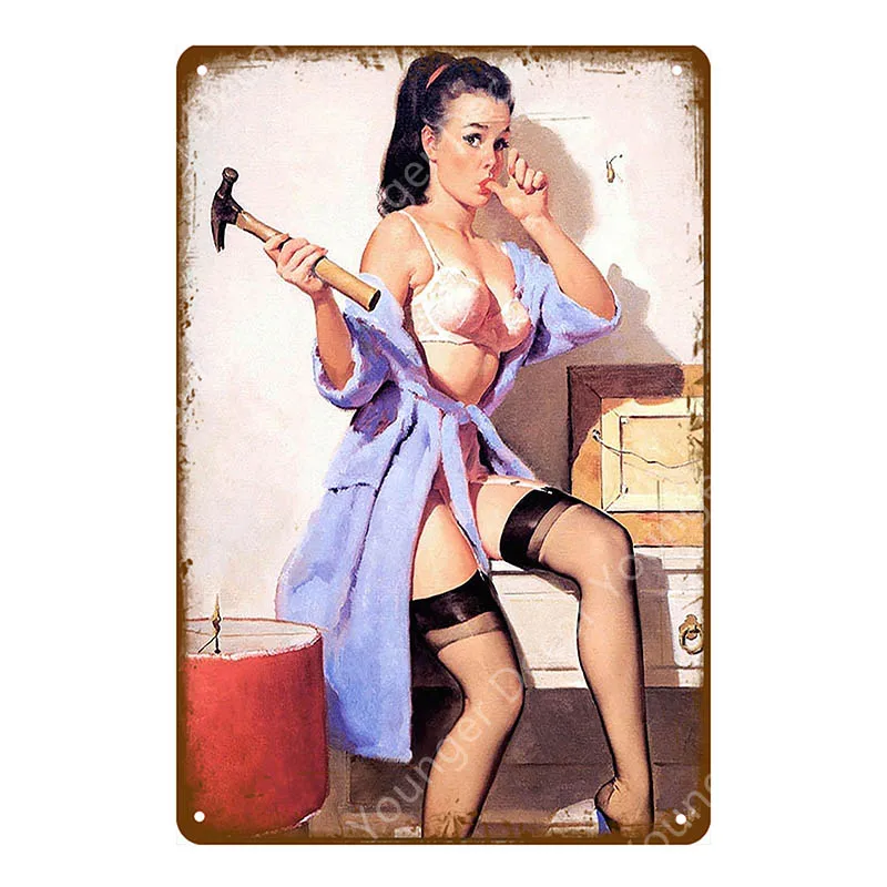 YD3149EI Ретро винтажный домашний декор с гаражной тематикой металлический знак Соблазнительная девушка плакат Автомобиль Мотоцикл самолет сексуальная леди стикер стены YI-050 - Цвет: YD3149EI