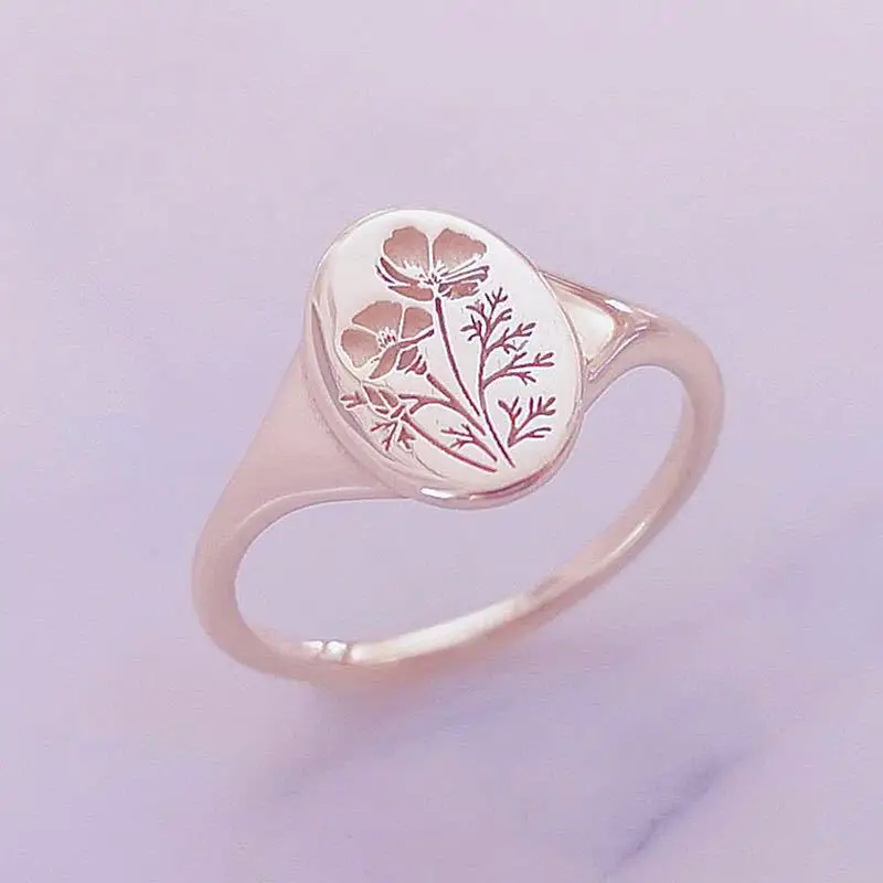 

Creative Hand-Carved Print Pattern Floral Daisy Flower Ring for Women Oval Rings Delicate Wreath Ring Spring New Jewelry Gift