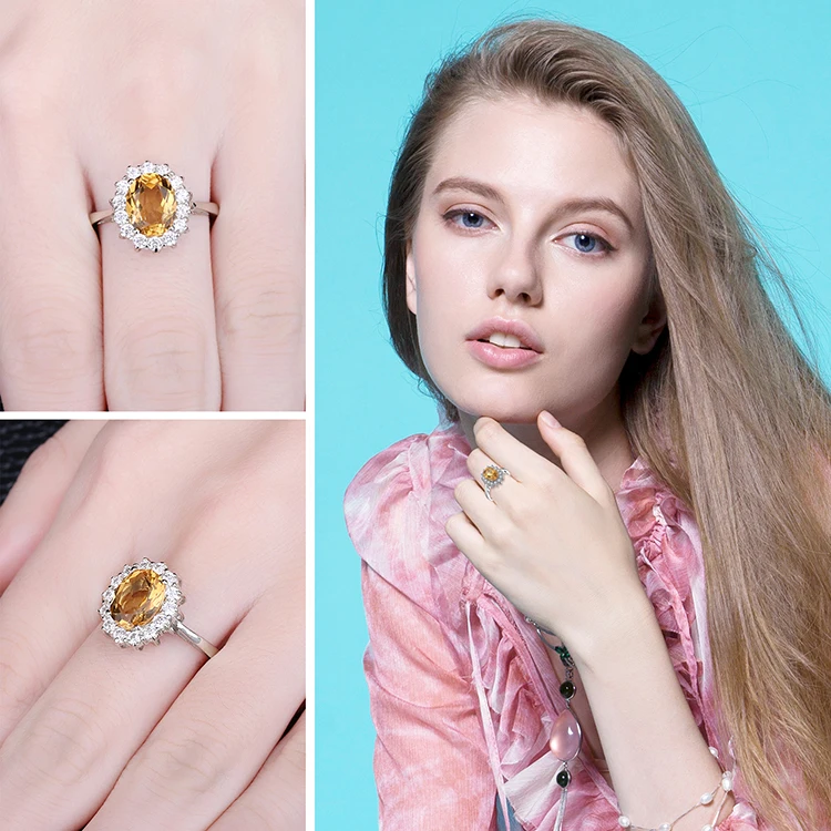Jewelrypalace Кейт Принцесса Диана 1.8ct натуральный цитрин Обручение Halo Кольцо 925 Серебряное кольцо для Для женщин Красивые ювелирные изделия