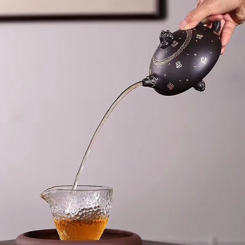 

Yixing black material famous all handmade purple clay teapot 24K, sanzulongyun teapot