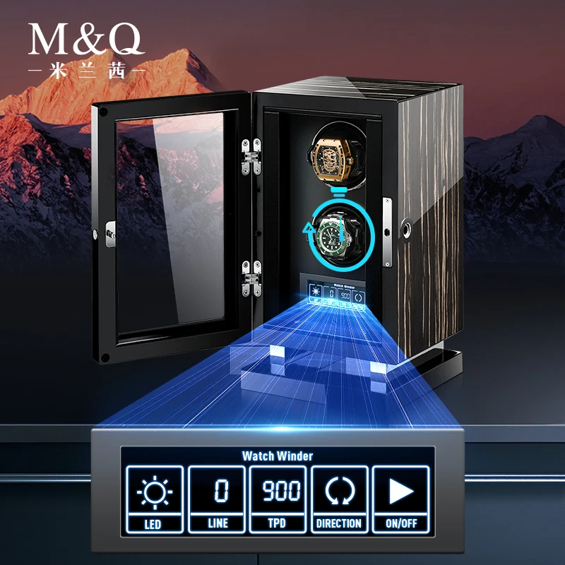 

M&Q Top Watch Winder Box 2 4 6 9 12 24 Grids Automatic Fingerprint Mechanical Watches Men Wooden Storage Holder Uhrenbeweger