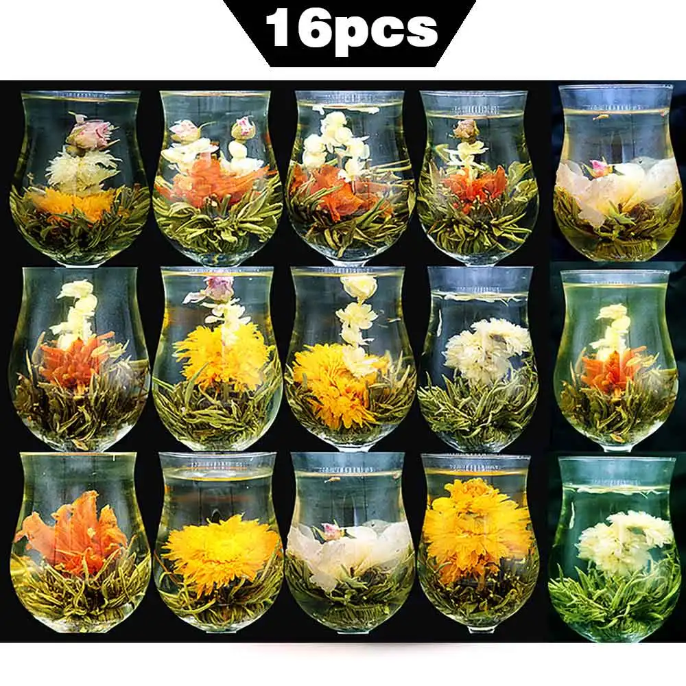 

China Tea 16 Pieces Blooming Tea Different Flower Tea Handmade Flower Chinese Flowering Balls Herbal Crafts Flowers Gift Packing