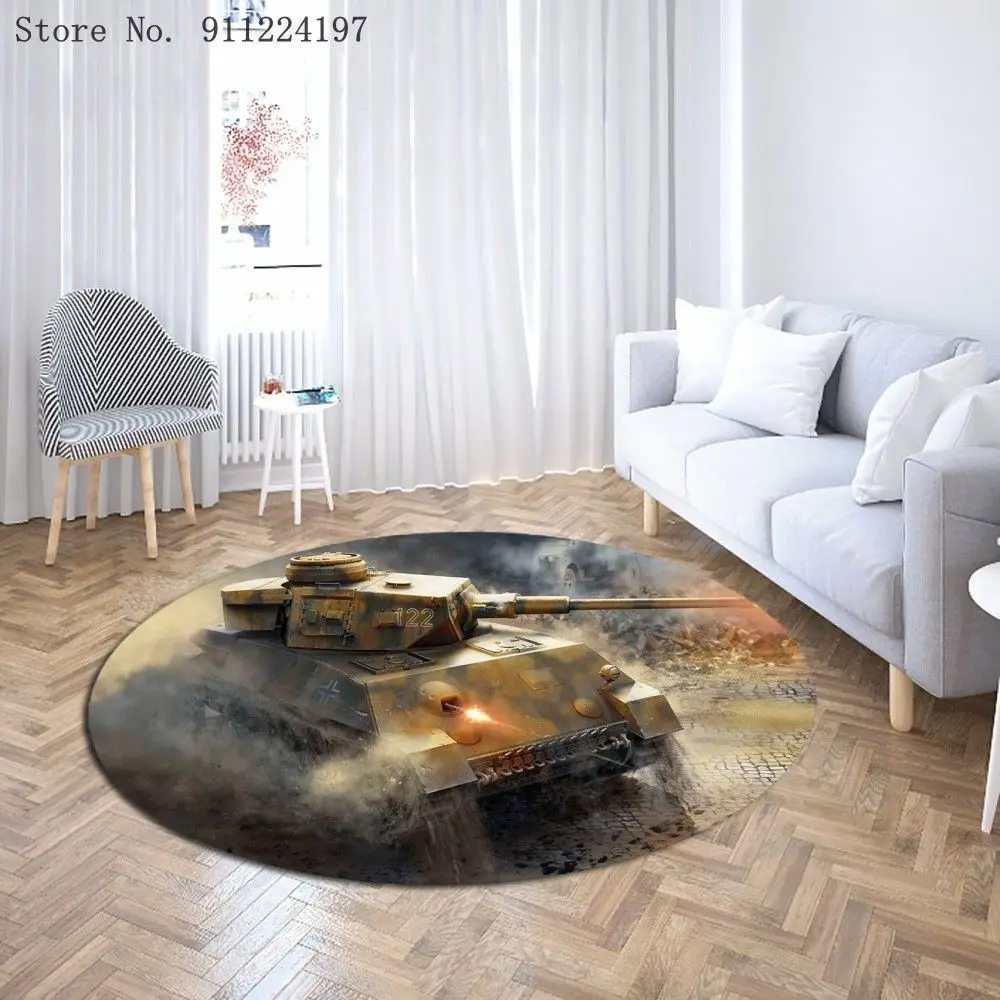 

3D Printing Tank Doormat Floor Mat Round Carpet Rug Home Carpet Hotel Living Room Floor Mat Anti Slip Teens Adult Carpet