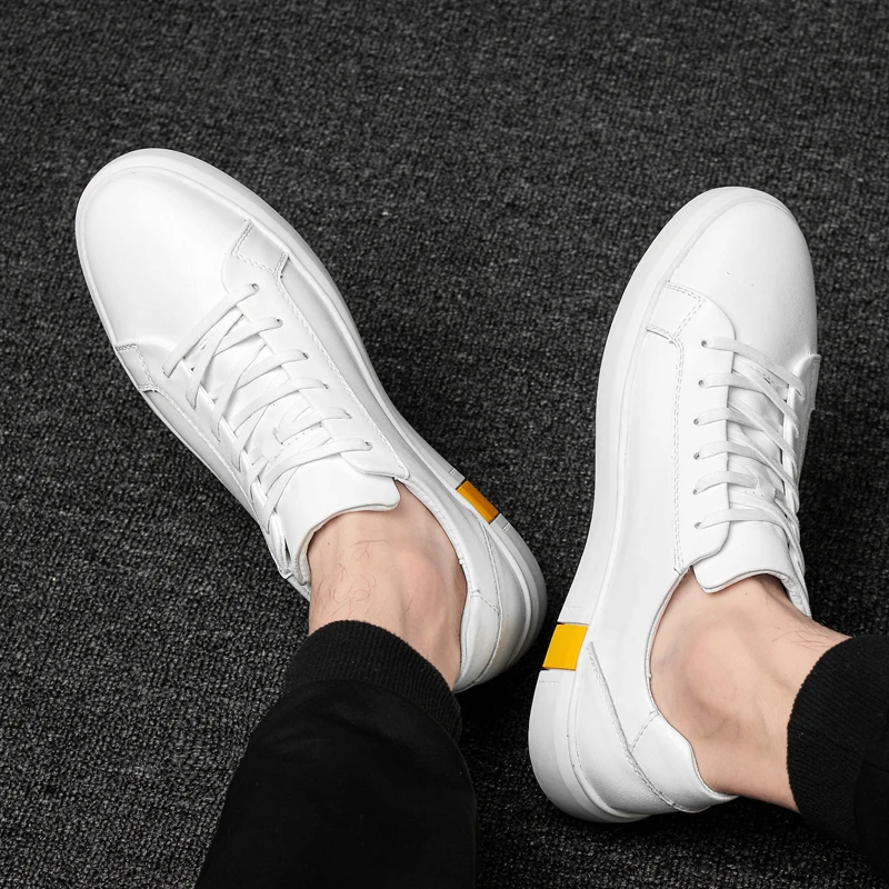 

2019 new fashion men's shoes casual genuine leather male flats sneakers white and black big size shoe man platform shoes for men