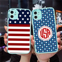 america usa flag phone case for iphone 12 11 mini pro xr xs max 7 8 plus x matte transparent blue back cover