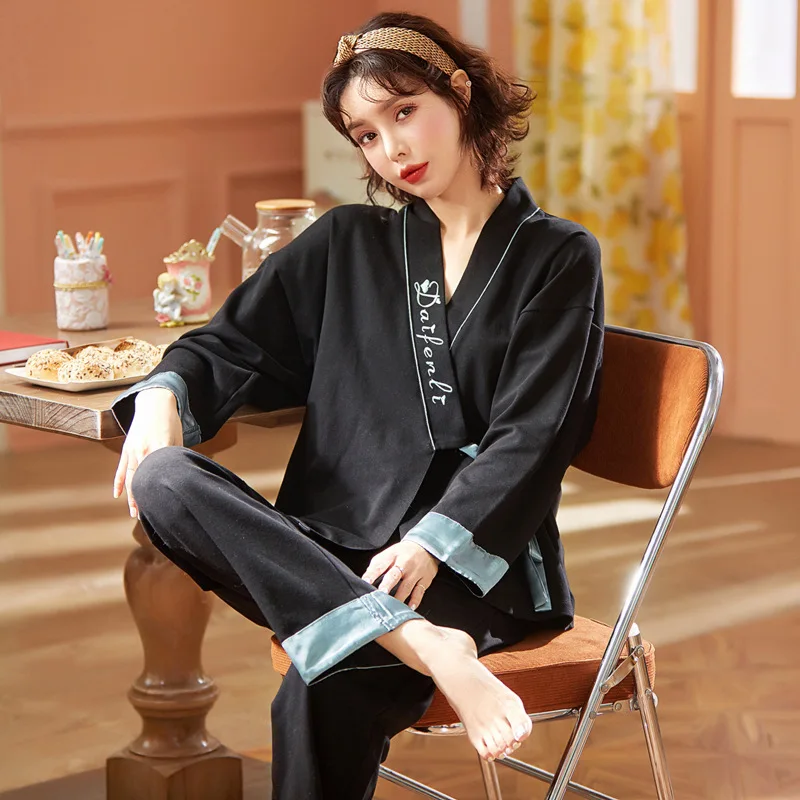 Pajamas Women Spring Autumn Long Sleeve Lovely Cotton Women Nightwear Summer 2021 New Thin Home Suit Sleepwear Lounge Wear
