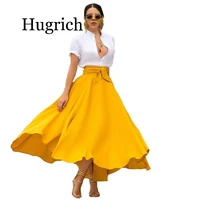 women vintage high waist skirts lady maxi pleated skirt long maxi fashion skirt females full length solid color skirts hot sell