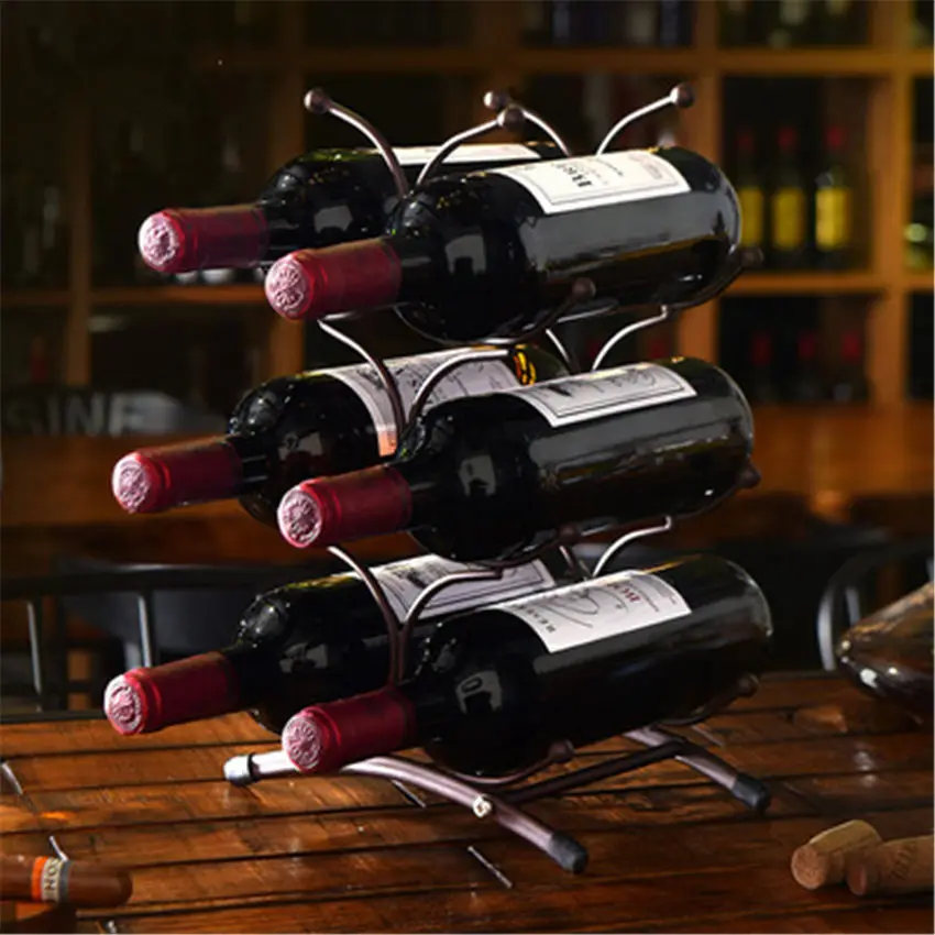 european style 6 bottle wine rack metal freestanding kitchen storage stand wine cabinet grape wine shelf display bar free global shipping