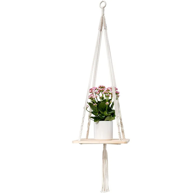 

Macrame Shelf Plant Hanger Indoor Hanging Planter Basket Holder Home Decor Cotton Rope 45 Inch