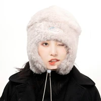 plush fur thicked warm bomber hats winter hat beanie with earmuff warm outdoor ski cycling cap lamb hair women bomber caps