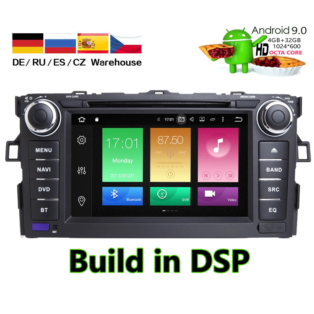 HIRIOT Android 10,0 автомобильный DVD gps плеер для TOYOTA AURIS 07-11 Восьмиядерный 4 Гб ОЗУ+ 64 Гб ПЗУ DAB OBD DSP Навигация USB BT wifi DVR SD