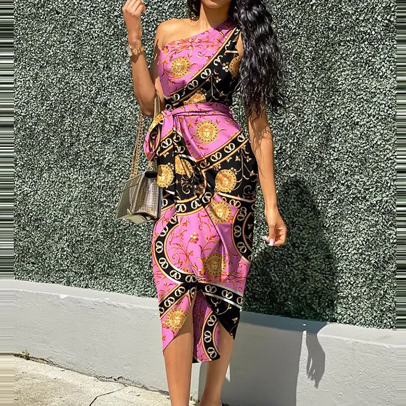 

Женское лоскутное платье на шнуровке с высокой талией и принтом, сексуальное женское летнее праздничное платье с диагональным воротником, ...