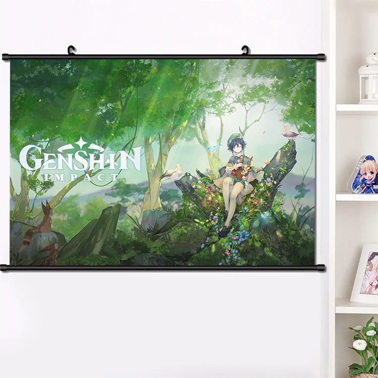 

Popular Game Genshin Impact Venti Wall Scroll Painting Poster HD Print Home Decor Collection 40x60cm