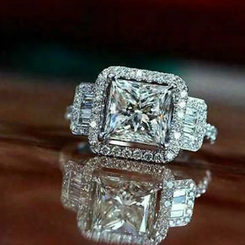 

2022 New Luxury Princess Solid 925 Sterling Silver Engagement Ring for Women Anniversary Gift Jewelry Wholesale R6910