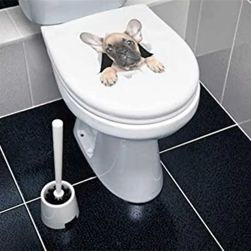 3D Наклейка на стену в виде кошки собаки с яркими отверстиями украшение для ванной