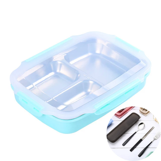 Green lunch box set ONEUP Ланч-бокс из нержавеющей стали Портативный для пикника, офиса, школы, еды, контейнер с отделениями, Microwavable термальный Bento box - Цвет: Green lunch box set