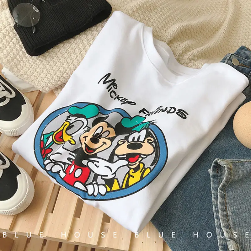

Disney Summer New Korean Style Loose-Fitting Simplicity Couple Student Tops Cartoon Mickey Family Cotton Short-Sleeved T-shirt