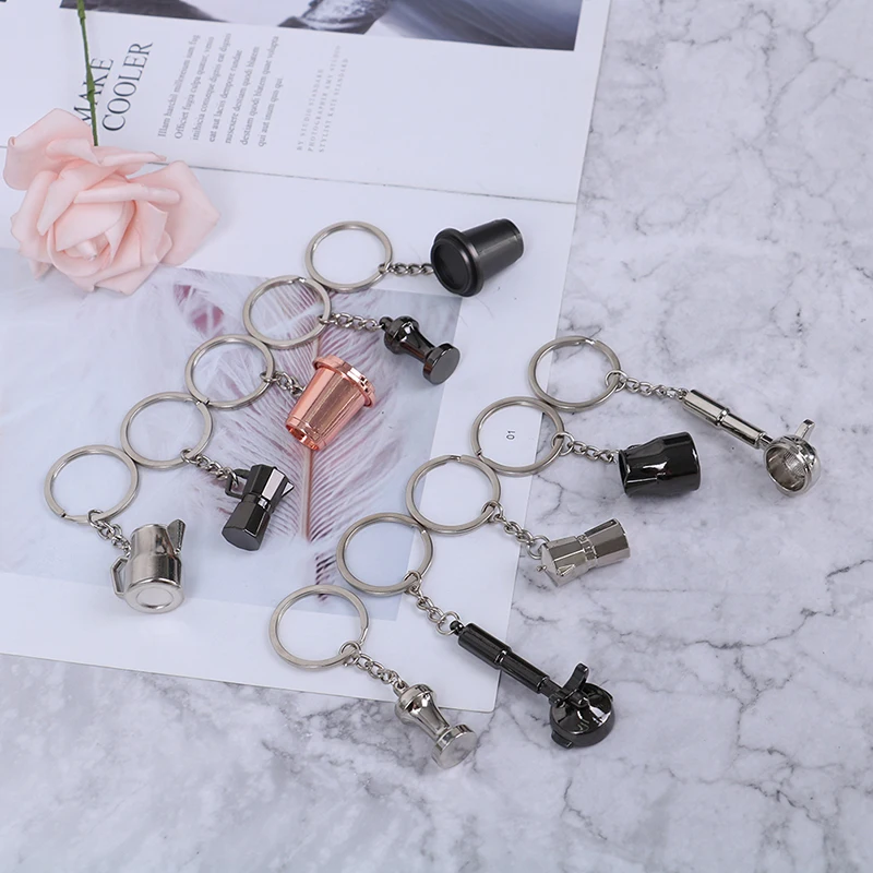 1PCS Creative Coffee Keychain Coffee Handle Keyring Portable Coffee Machine Pitcher Keyring Portable Coffeeware Accessories Gift
