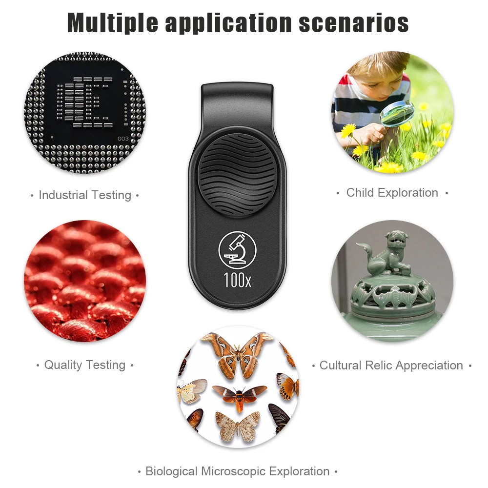 APEXEL100X Magnification Microscope Lens Mobile Portable LED Light Micro Pocket Lenses for IPhone XS Max Samsung All Smartphones |
