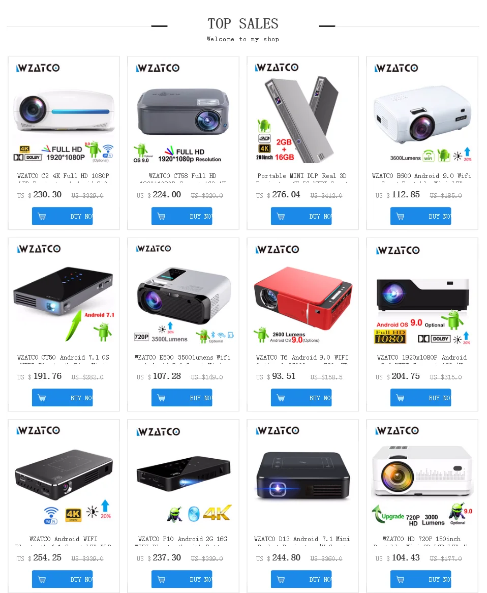 WZATCO C2 1920*1080P Full HD 45 градусов Цифровой keystone светодиодный проектор android 9,0 Wifi дополнительный портативный домашний проектор