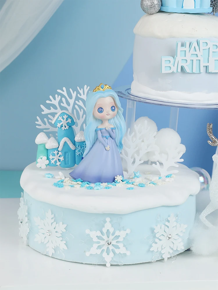 Ледяной Синий Принцесса смола олень фея девушка замок торт Топпер с днем