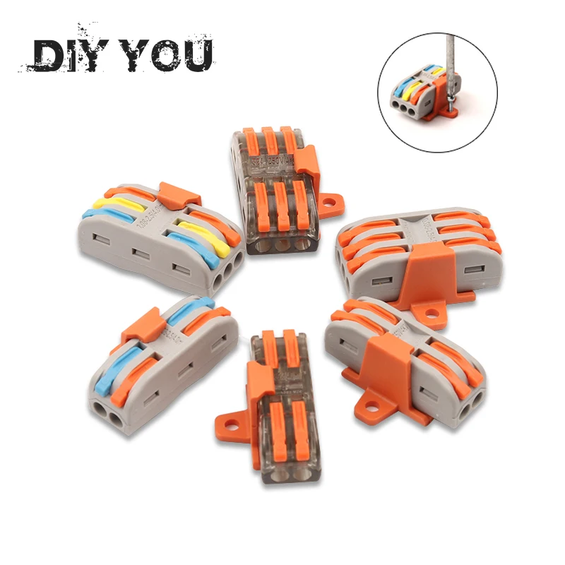 

10/30/50/100PCS/lot Mini Fast Wire Connector Universal Compact Type Plug-in Terminal block SPL-222/223 With fixing Accessories