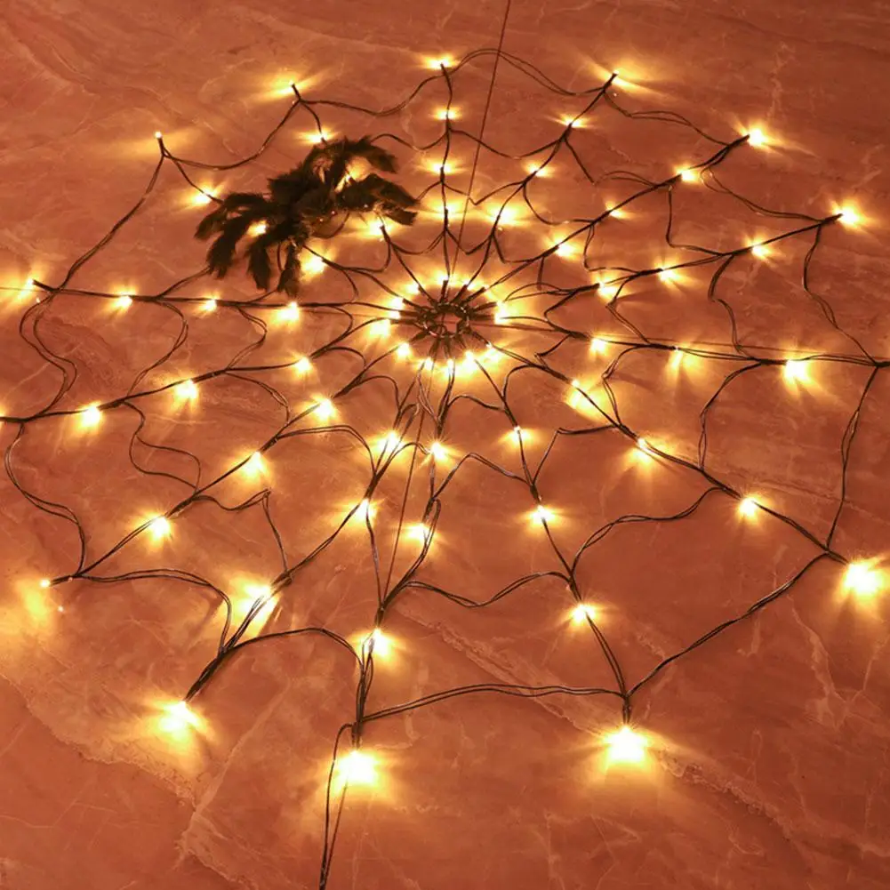 Halloween Spider Web Led Fairy Lights Warm White Festival Party Layout Prop Holiday Lighting Remote Control Net Mesh Light | Игрушки и