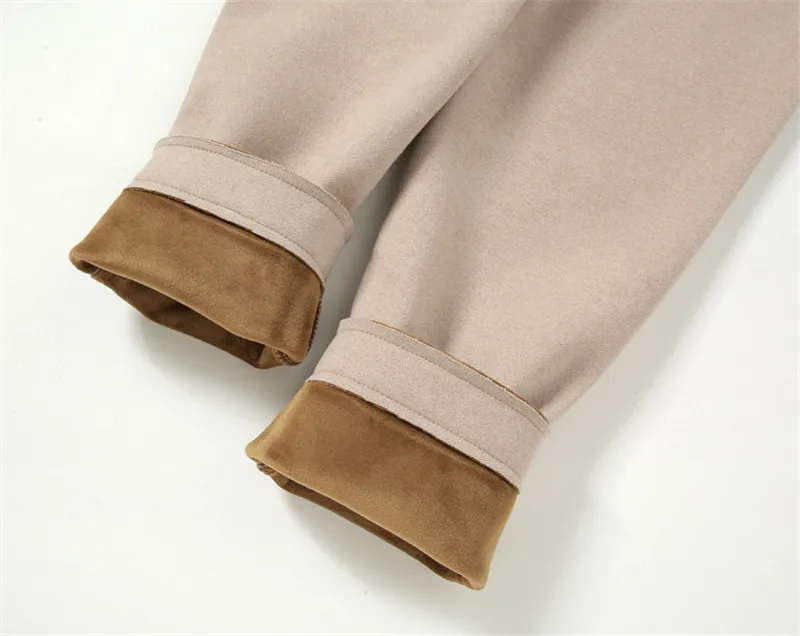 khaki plus velvet Зимние женские штаны с высокой талией, бархатные утепленные шерстяные шаровары, элегантные офисные шерстяные теплые штаны, женские длинные брюки C5988 - Цвет: khaki plus velvet