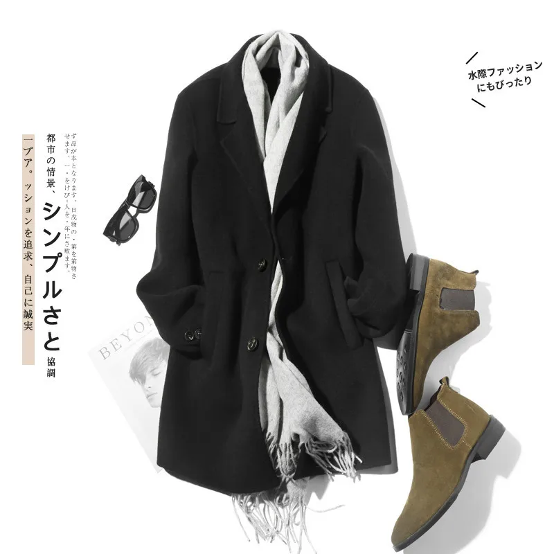 Мужская двухсторонняя длинная куртка из 100% ной шерсти модель KJ1556 в Корейском