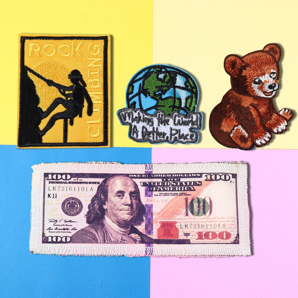 

Animal Bear Embroidery Animals Climber Patches For Clothing Iron On Patches greenback Applique DIY Clothes Accessory Stickers