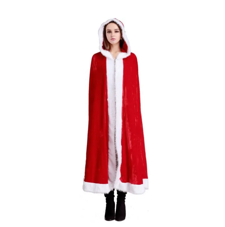 Женский Рождественский накидка с меховой отделкой Санта-Клауса костюм красная