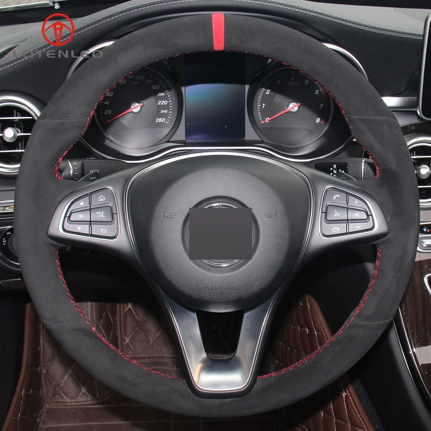 LQTENLEO черная замша DIY ручной прошитой рулевого колеса автомобиля крышка для Mercedes