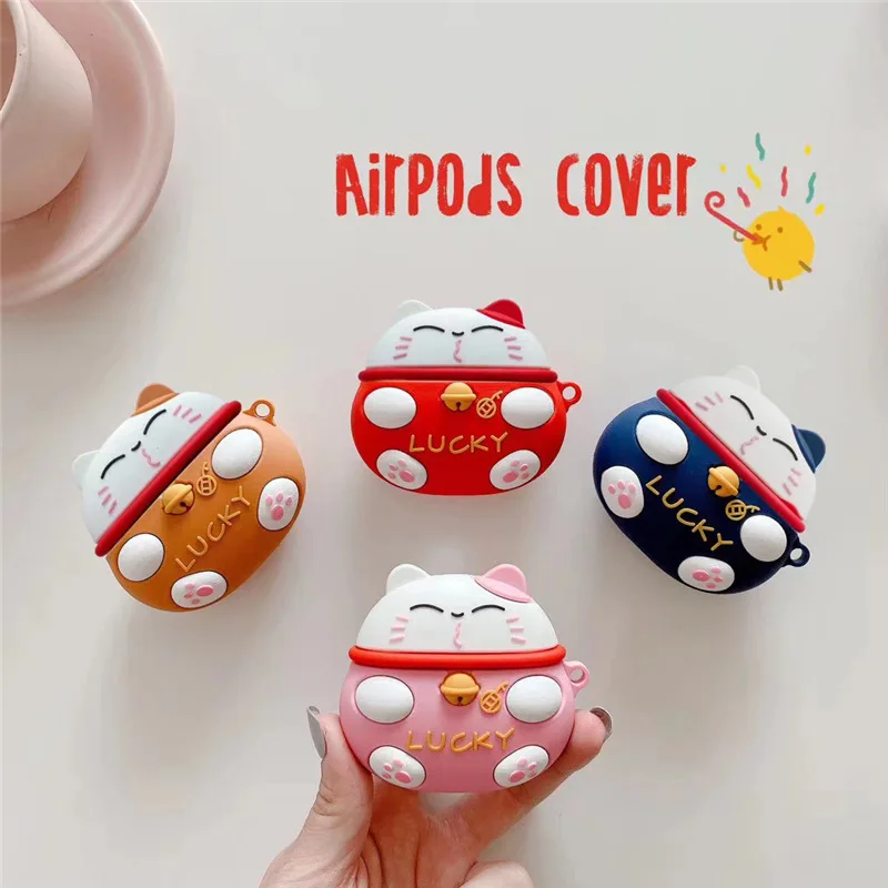 

Case for Airpods 1 2 Pro 3D Cartoon Money Lucky Cat Case for Airpods Pro Case Soft Silicone Headphone Earphone Cover Case
