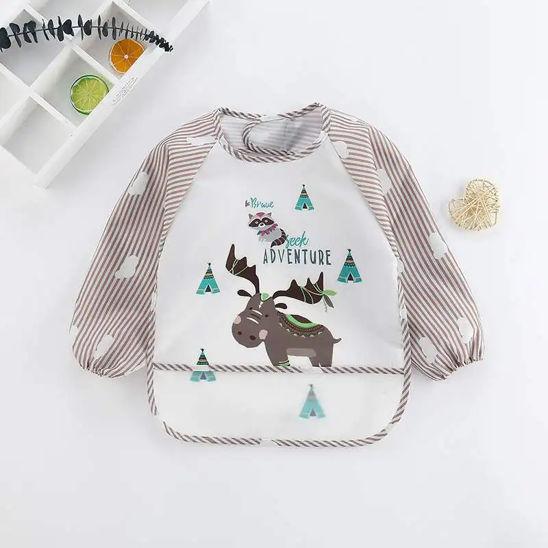 Style 5 brown Милый детский нагрудник малыша Baberos Bavoir водонепроницаемый передник с длинными рукавами Мультяшные животные Дети Кормление комбинезон детские вещи - Цвет: Style 5 brown