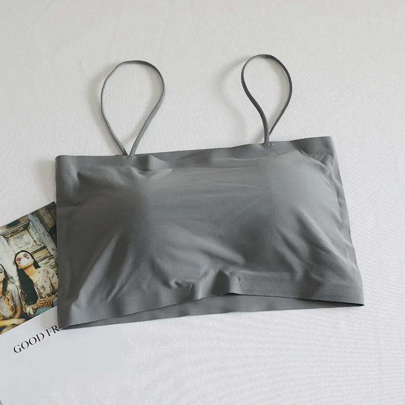 

Fashion Sexy Bras for Women Push Up Lingerie Ice Silk Seamless Word Sling Female Tube Top 2021 Fashion