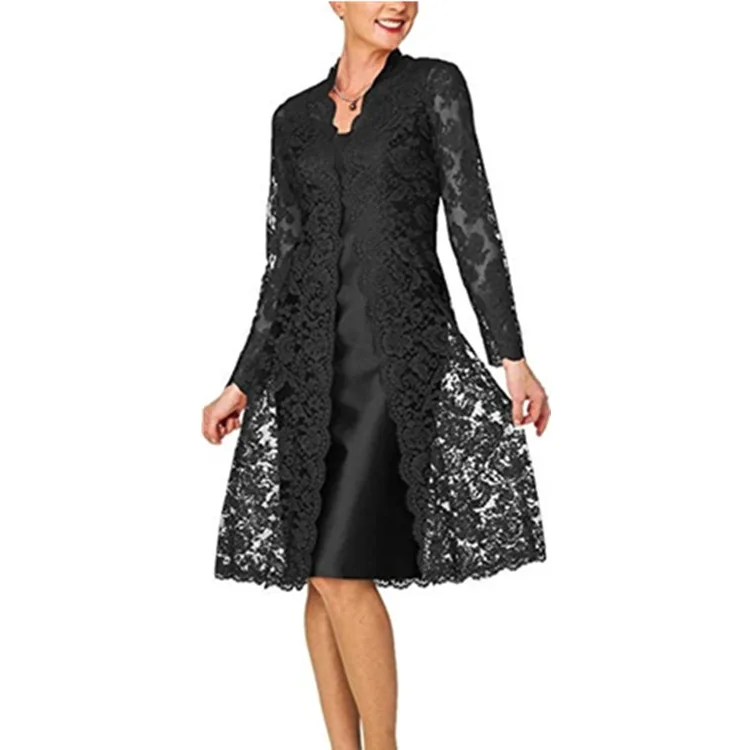Женское кружевное платье из двух частей с длинным рукавом Осеннее элегантное