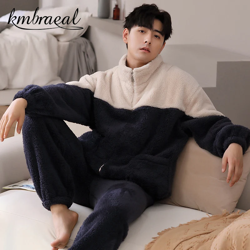 

New Winter Thick Pajamas Set for Couple Women Men Warm Flannel Laides Velvet Set Nightgrown Sweatshirt Coral Fleece Home Clothes