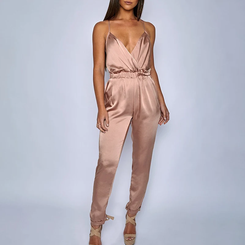 DRESSMECB тонкие обычные Комбинезоны Женский комбинезон элегантный офисный женский летний костюм с открытой спиной V образным вырезом сексуальные комбинезоны