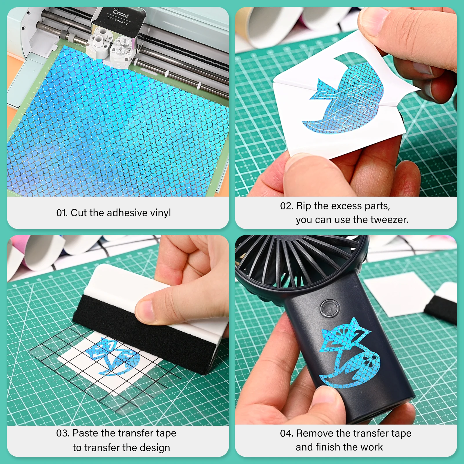 FOSHIO 6PCS Self-Adhesive Holographic Vinyl Film Sheet Opal Sticker Craft Decoration Tool Kit Exterior Part Wrap Car Accessories |