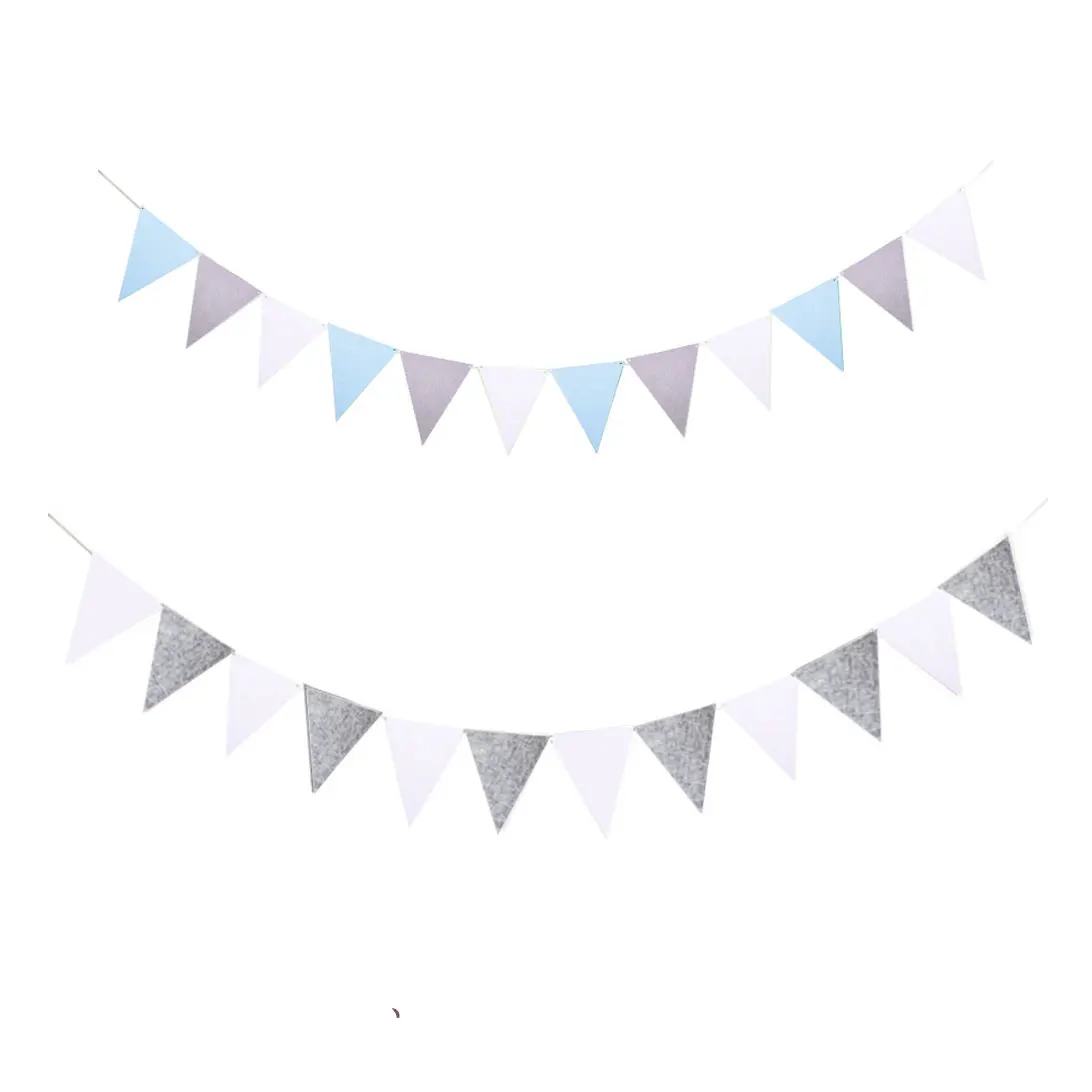 Фетровая гирлянда с флажками серый синий белый коричневый шнурок баннер