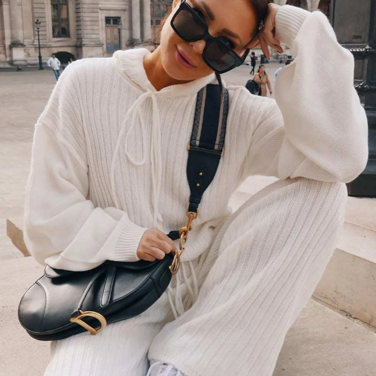 

Women Long Sleeve Hooded Tops High Waist Wide Leg Pants Sets Autumn Knitting 2PCS Outfits