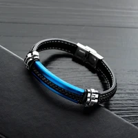 fashion luxury leather men bracelet fashion stainless steel male bracelets bangles jewelry bangles for man