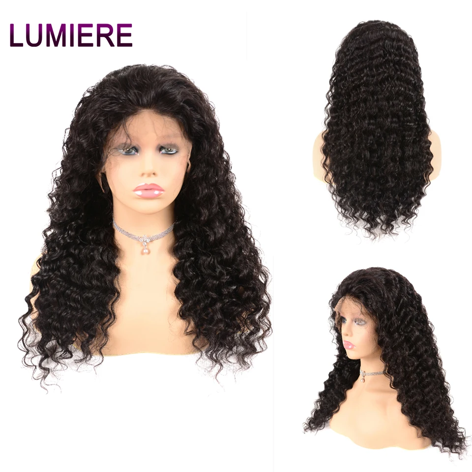 Lumiere Hair Brazilian Deep Wave Lace Front Human Wigs Pre Plucked With Baby Remy Natural Black | Шиньоны и парики