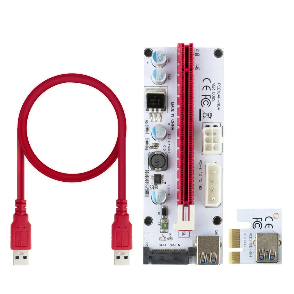 

Hot Selling 008S 3 In 1 PCIe PCI-E PCI Express Riser Card 1x To 16x USB 3.0 Data Cable For Bitcoin Mining BTC Graphics Card